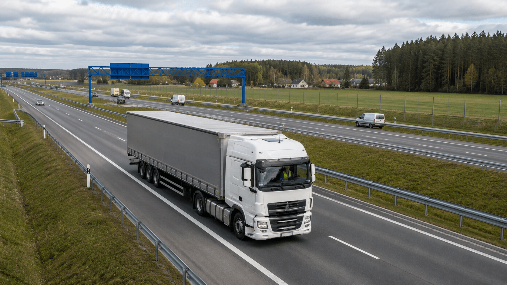 Transport ciężarowy na trasie Via Baltica na Łotwie