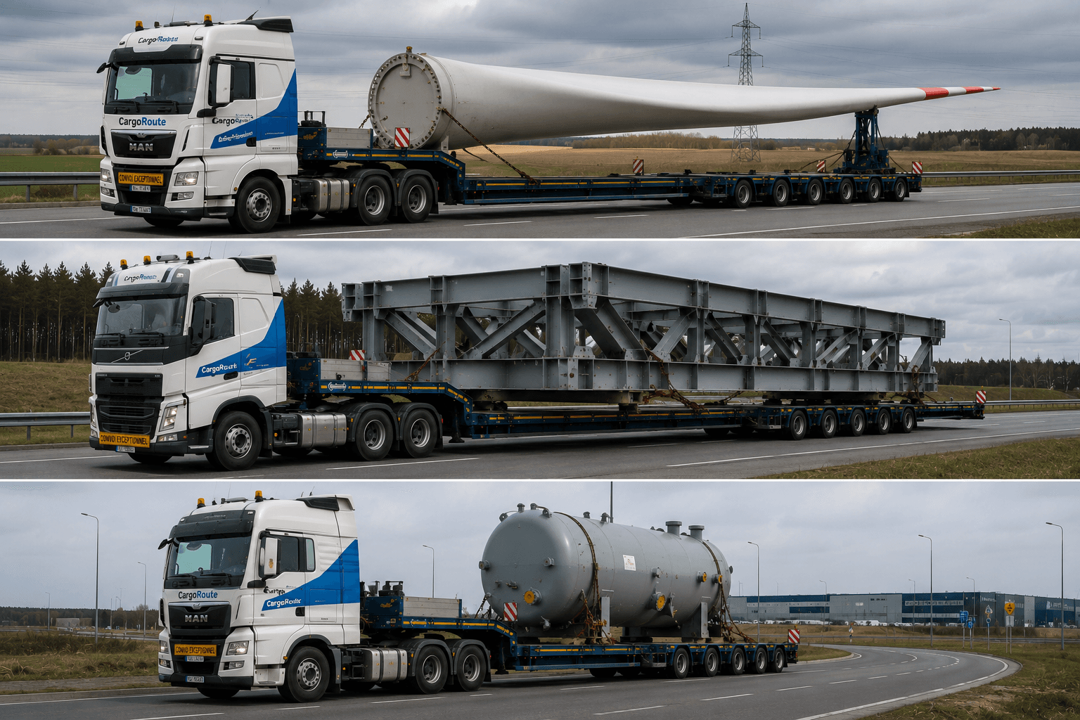 Transport ponadgabarytowy ciężkiego transformatora na naczepie specjalistycznej