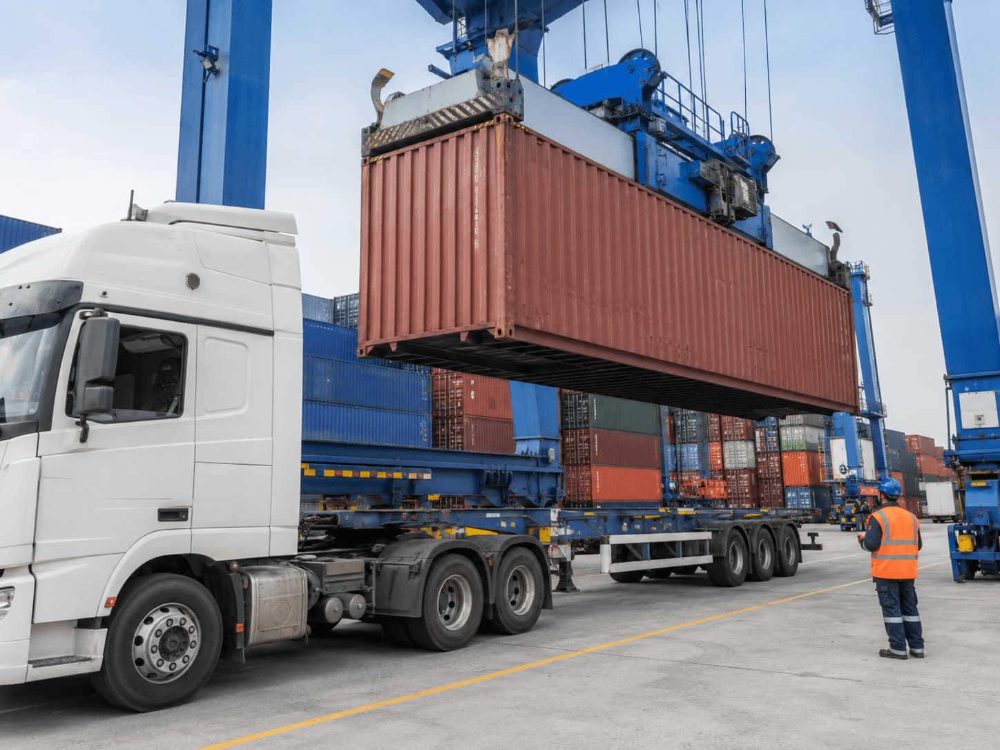 Przeładunek kontenera podczas transportu portowego